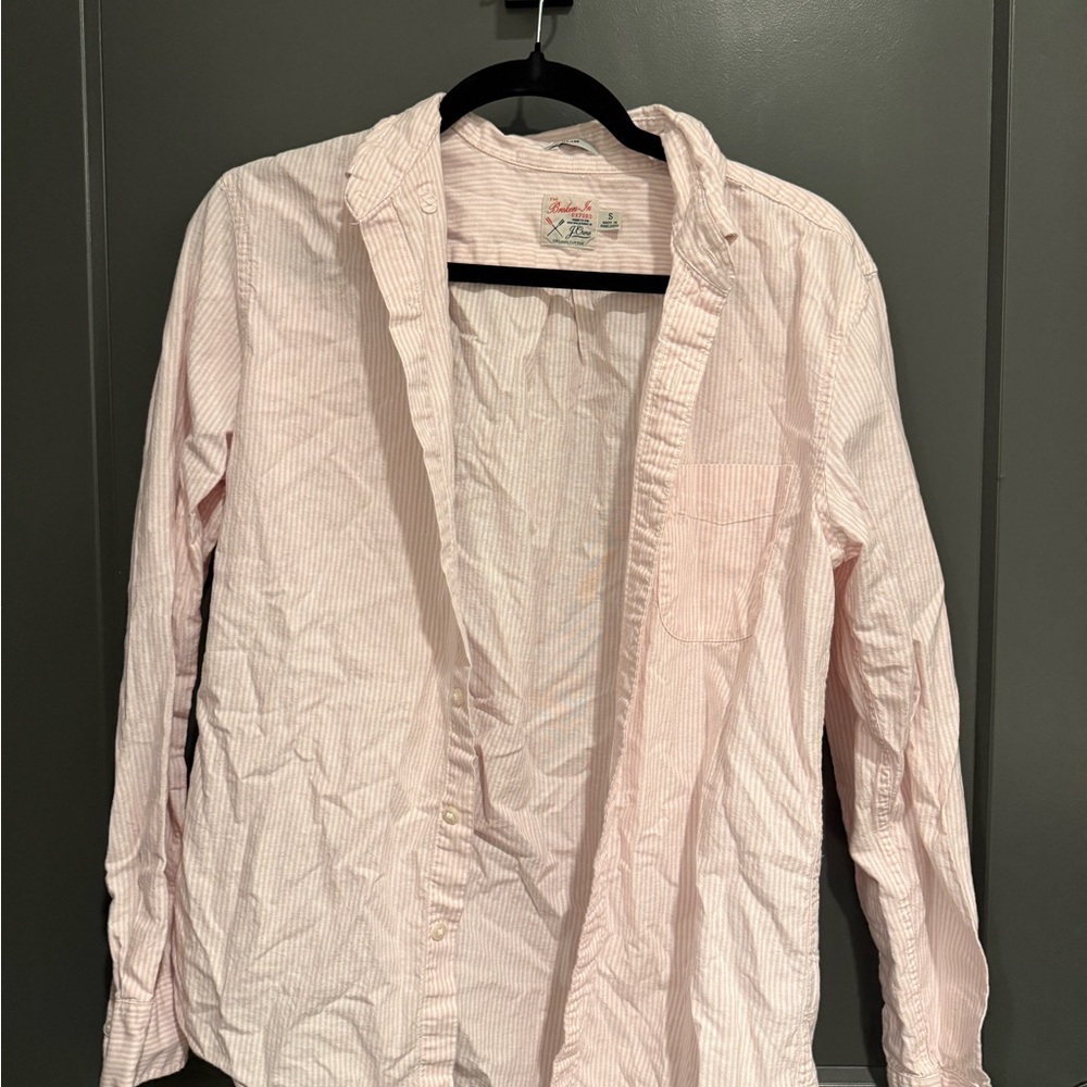 J. Crew Pink and White Striped Oxford Shirt